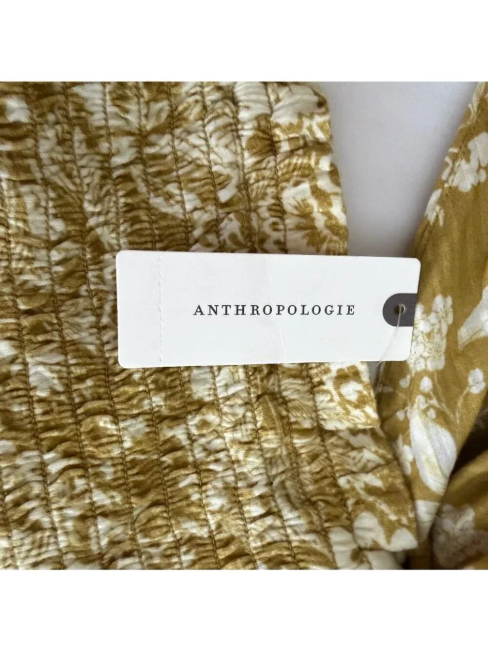 Anthropologie XL Chartreuse Yellow Seersucker Smocked Puff-Sleeve Crop Top - Picture 12 of 15
